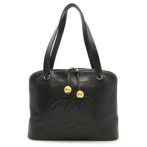 CHANEL Coco Mark Chain Tote Bag, Shoulder Caviar Leather, Black